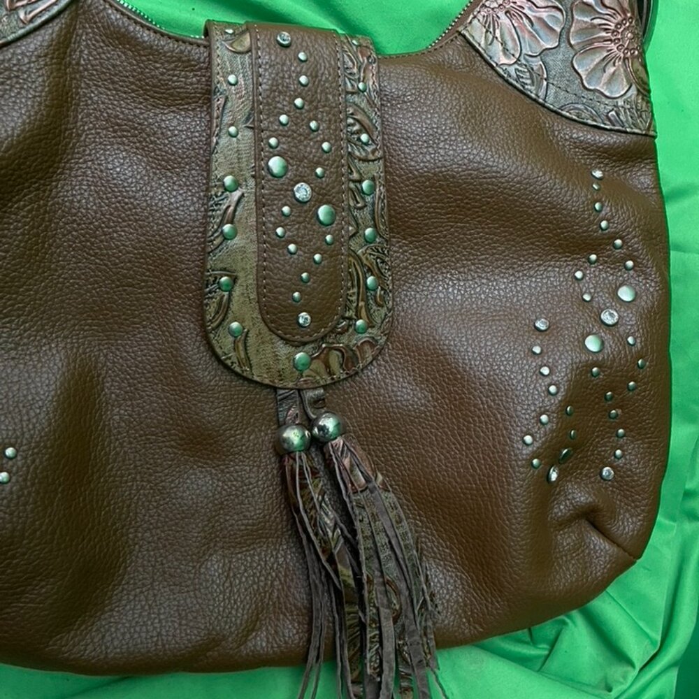 Vintage 80's Charm & Luck Metallic Shoulder Bag With Rhinestone Western Buckles - Picture 2 of 10